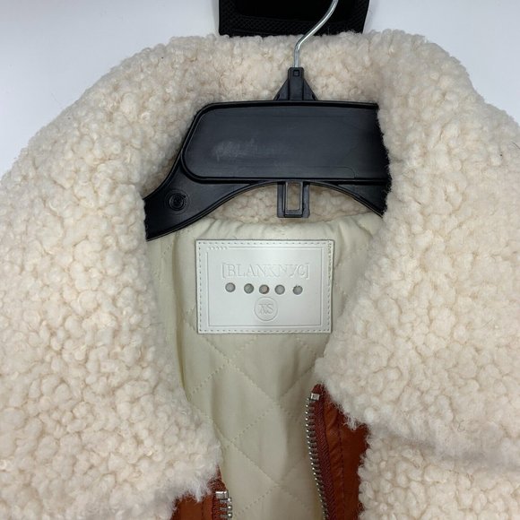 Blank NYC Jacket Faux Sherpa Leather Trim Beige Brown Full Zip - Picture 8 of 15